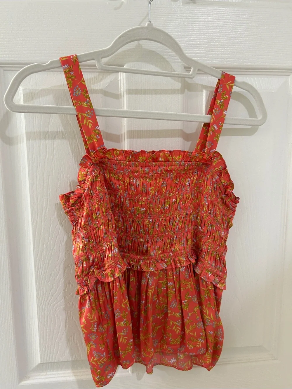 J. Crew Coral Floral Smocked Tank Top